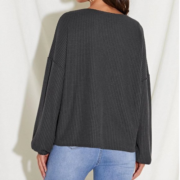 Comfy Waffle Knit Tee with Pocket - Picture 4 of 6